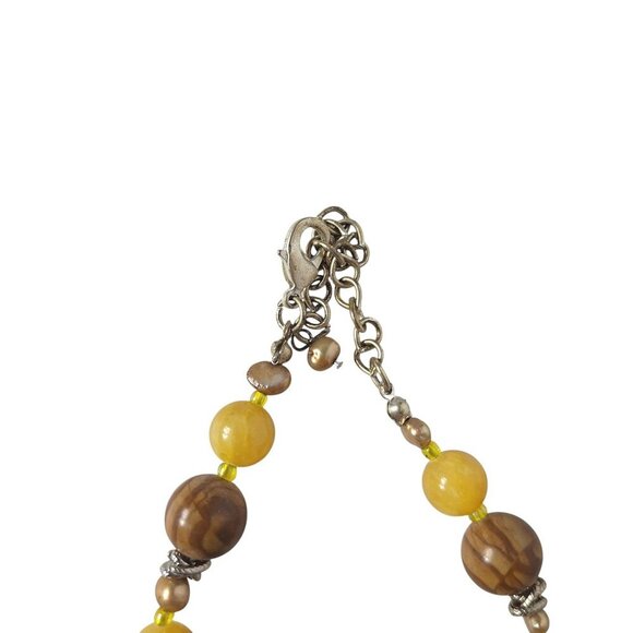 Vintage Boho Stone and Yellow Beaded Necklace with Pendant - Picture 3 of 4